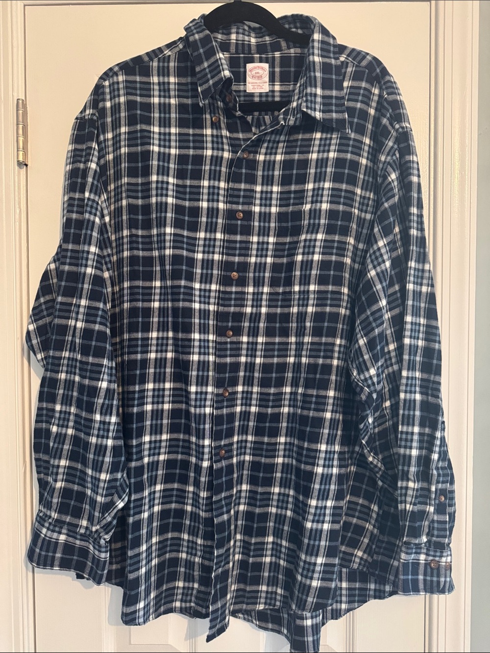 Brooks Brothers Navy & White Plaid Button-Up Flannel Shirt